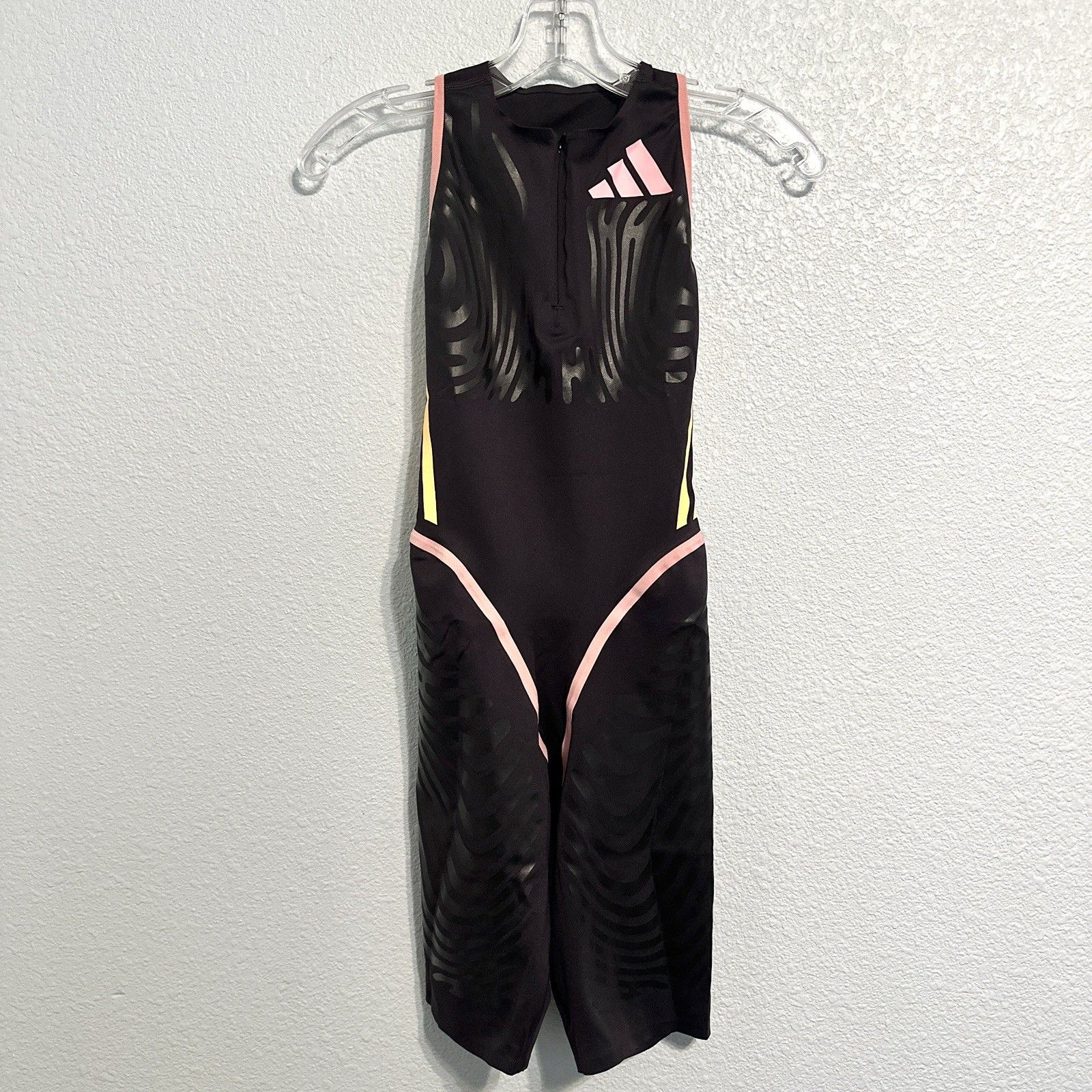 Adidas Black Track Jumpsuit With Pink And Yellow Accents